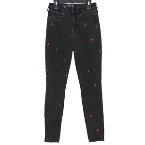 GAP Jeans High Rise Universal Legging Y2K Grunge Embroidered Floral Black 2/26